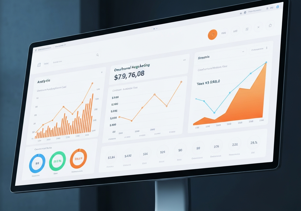 Modern sleek analytics dashboard showing explosive growth charts and omnichannel marketing metrics