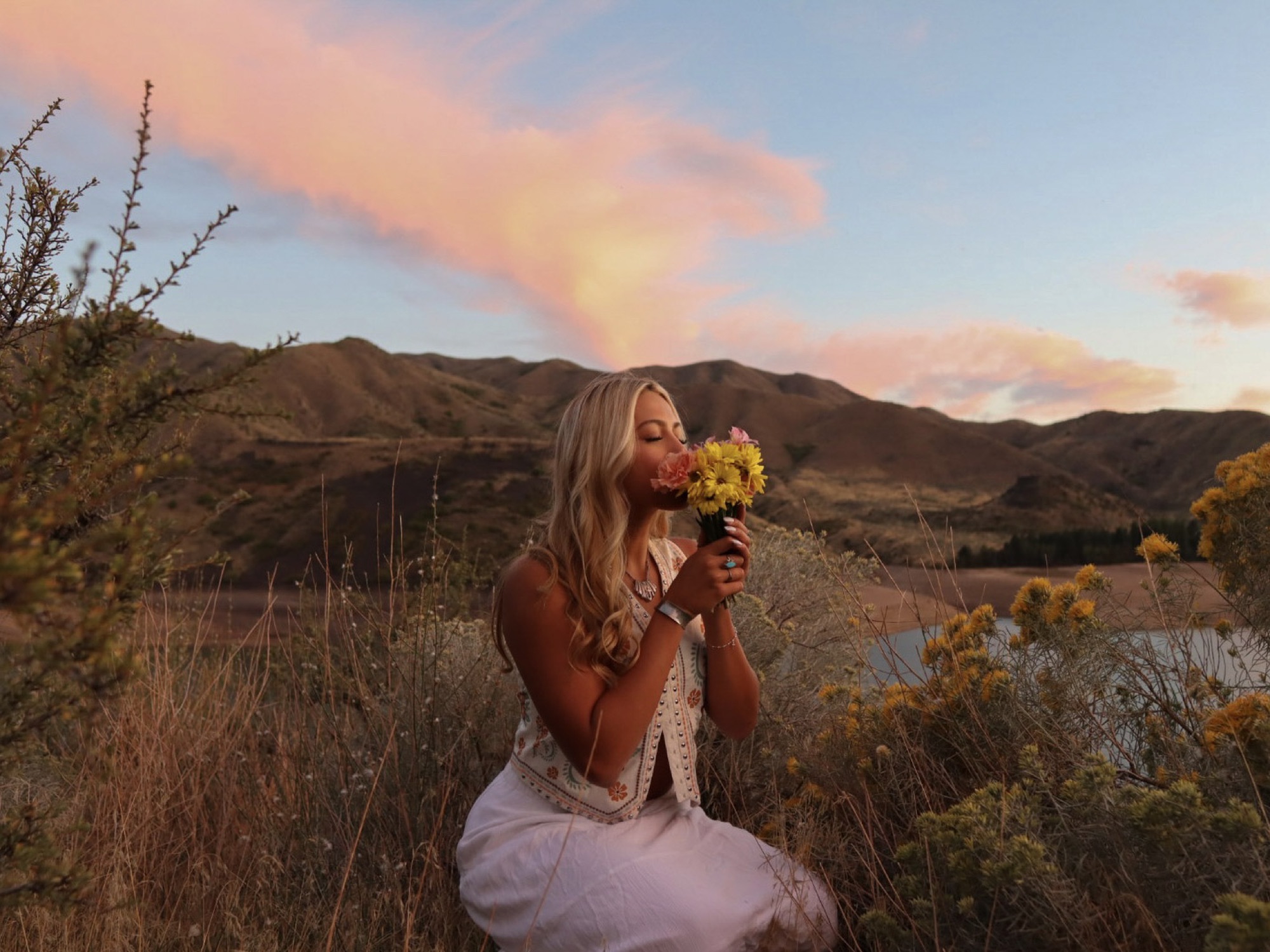 Bridal portrait at golden hour