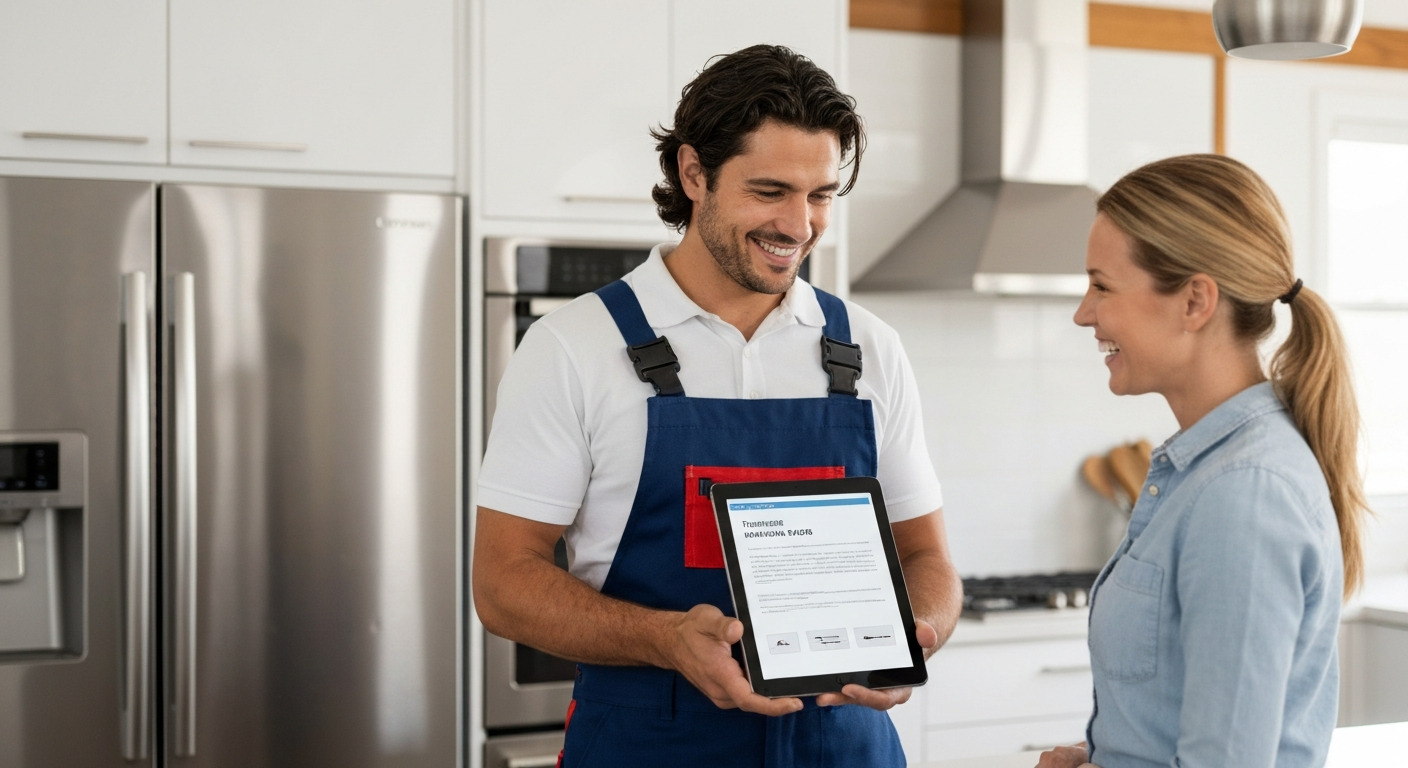 Plumber showing transparent quote to homeowner