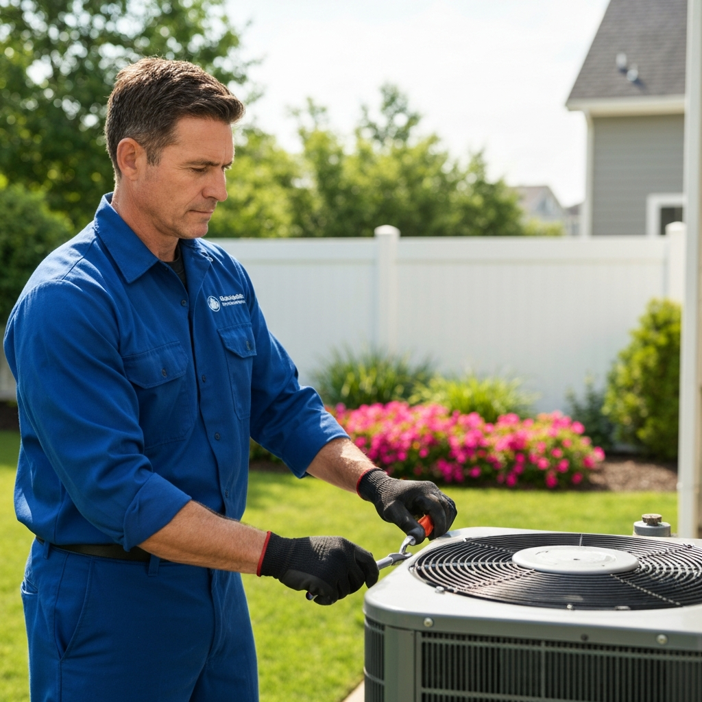 HVAC Technician working on an AC unit