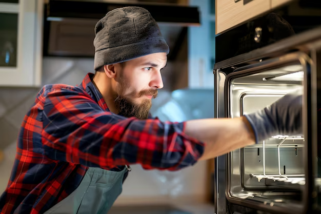 Technician repairing refrigerator