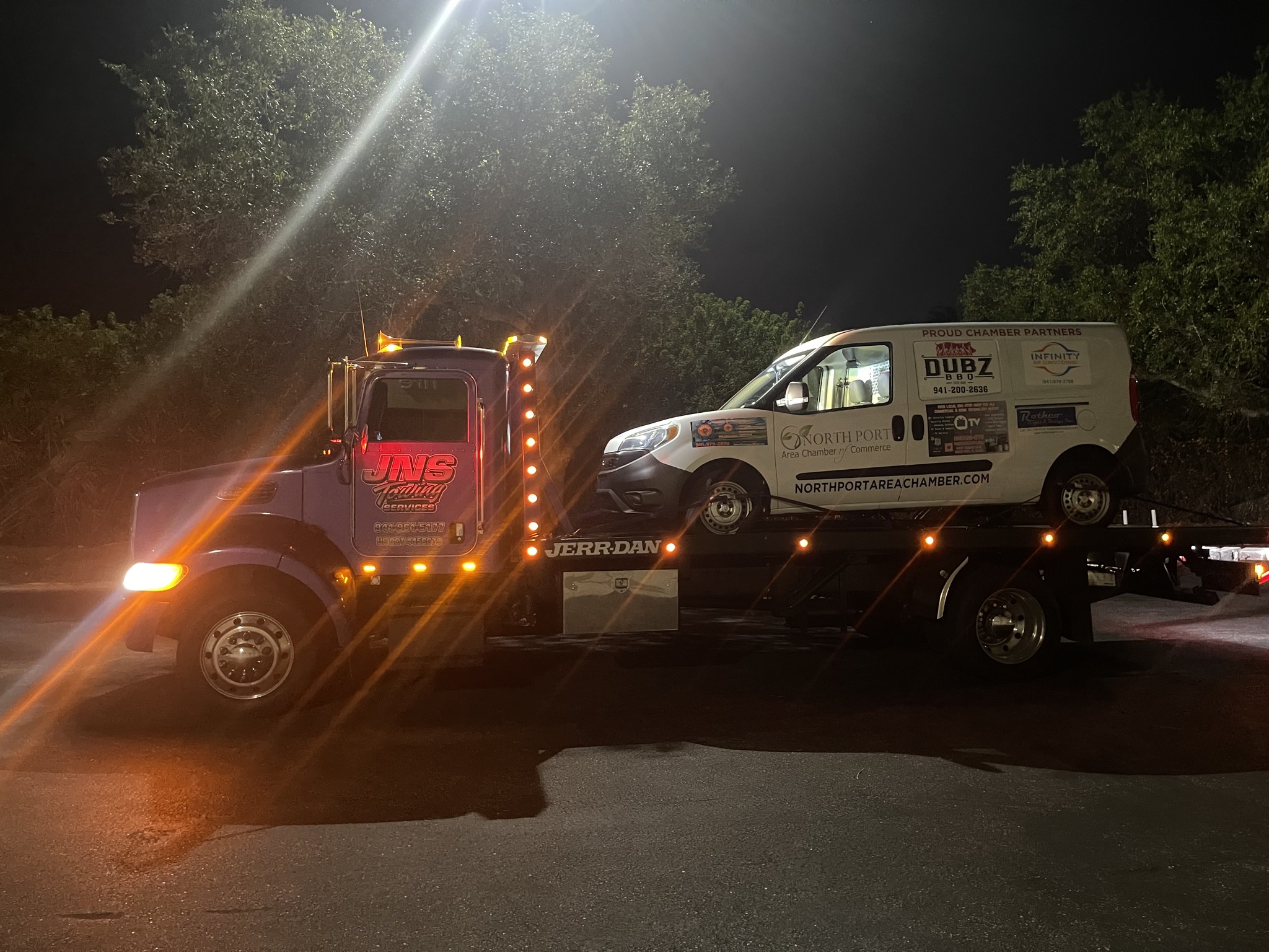 Nighttime towing of a commercial van