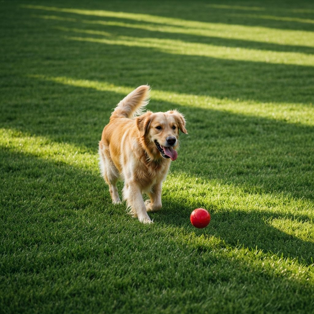 Dog playing happily in yard