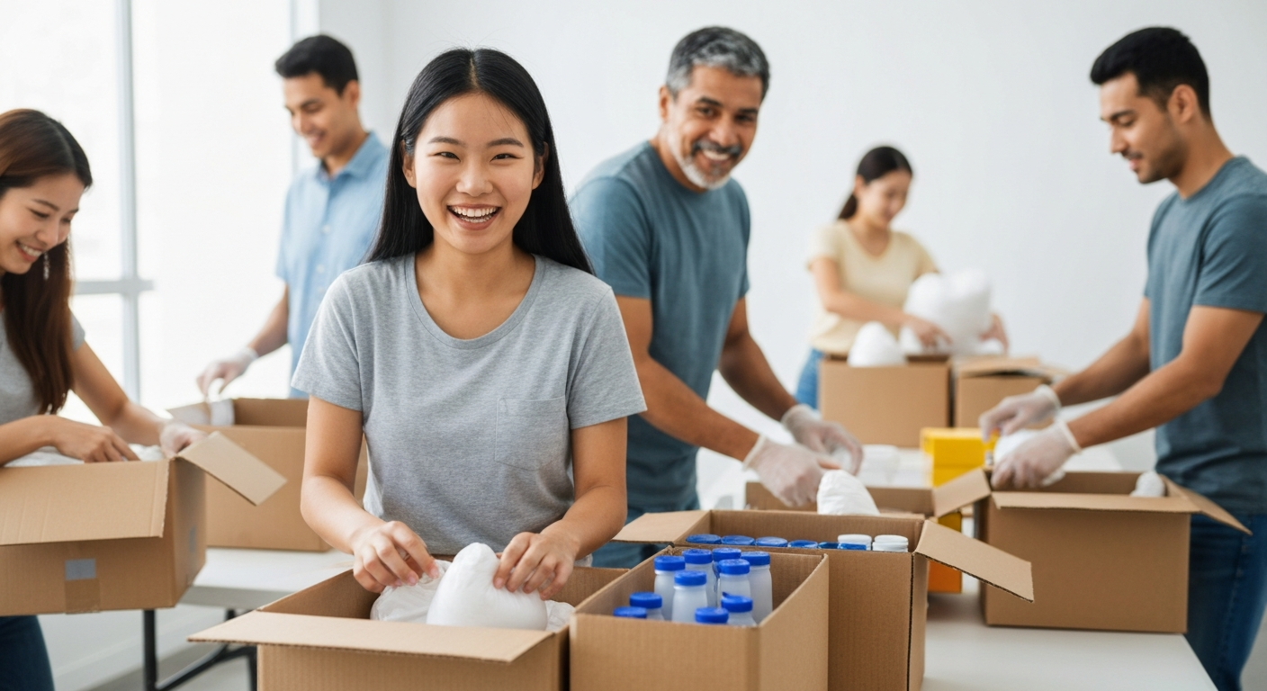 Volunteers organizing supplies
