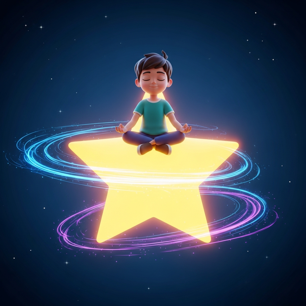 Child meditating in space