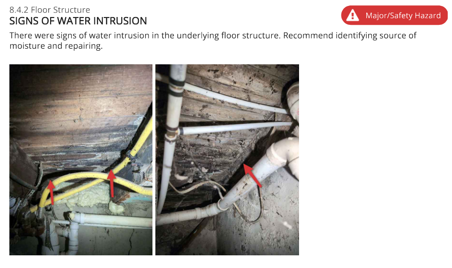 Water intrusion in floor structure