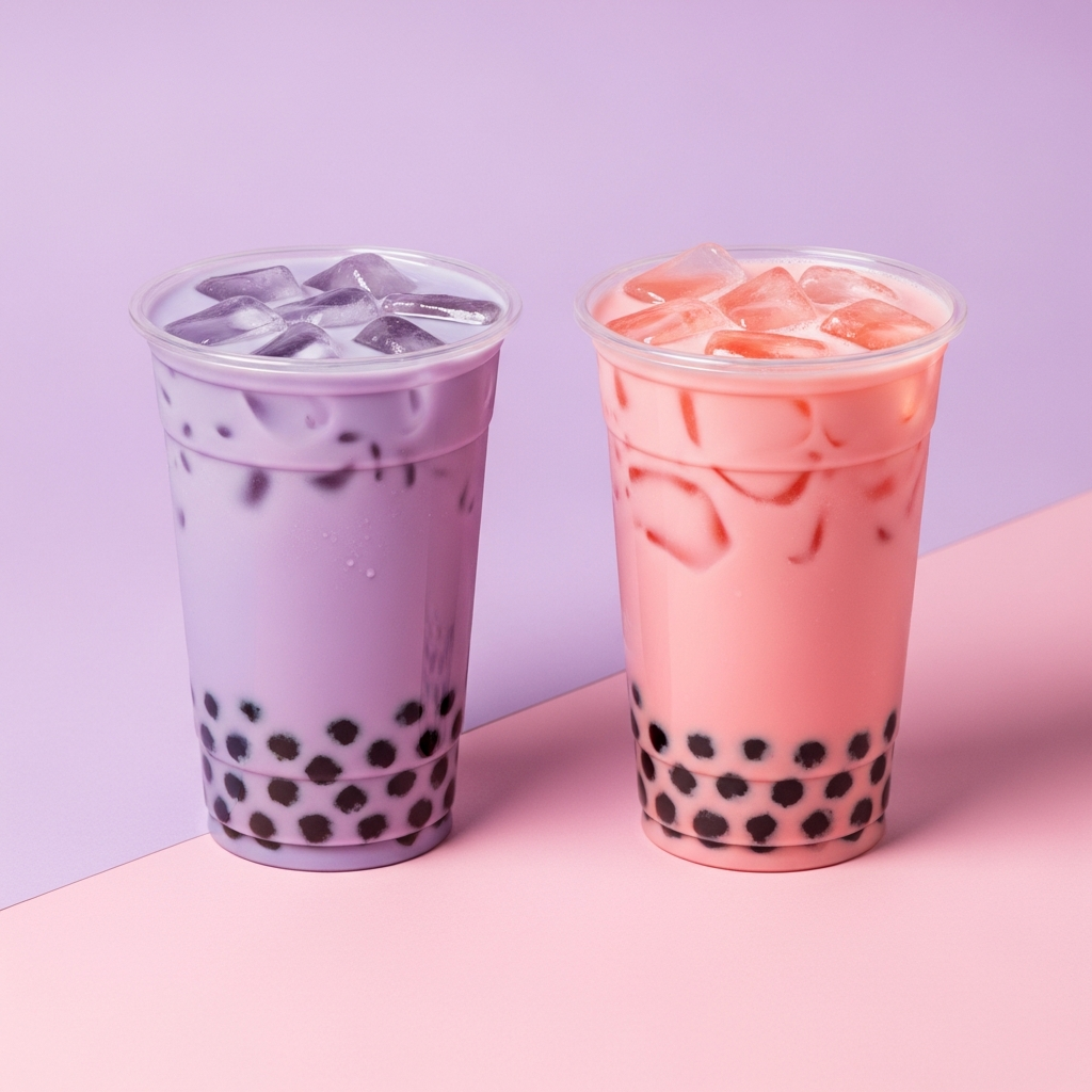 Delicious Taro and Strawberry Boba Tea