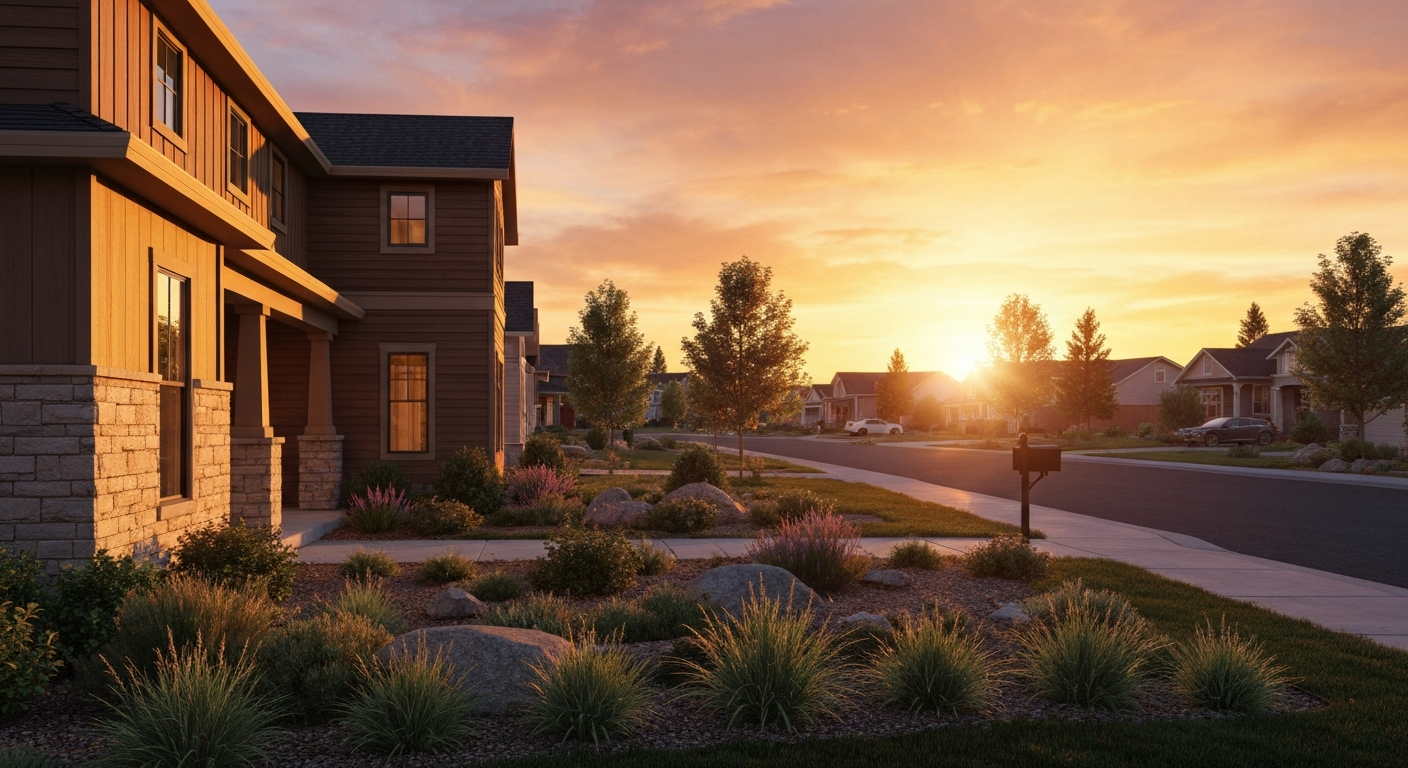 Warm home exterior at sunset