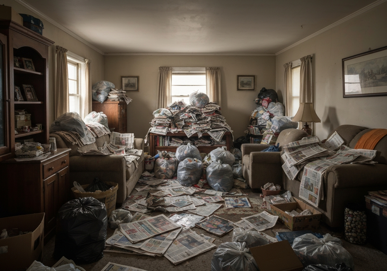 Renton Estate Cleanout - Cluttered space before junk removal