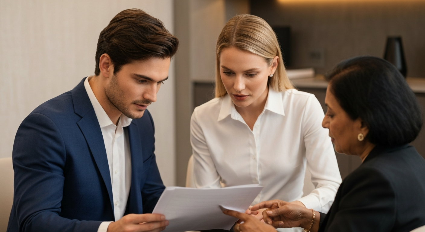 Trusted advisor reviewing documents with clients