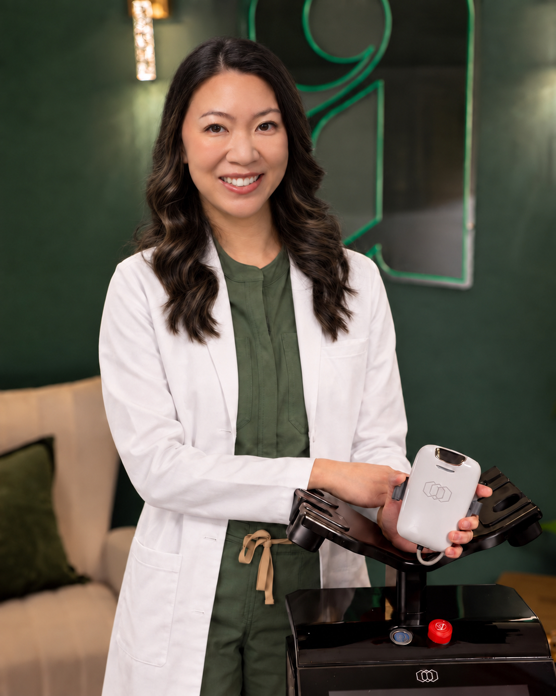 Dr. Melissa Lee-Agawa with Tone by InMode hands-free EMS applicator