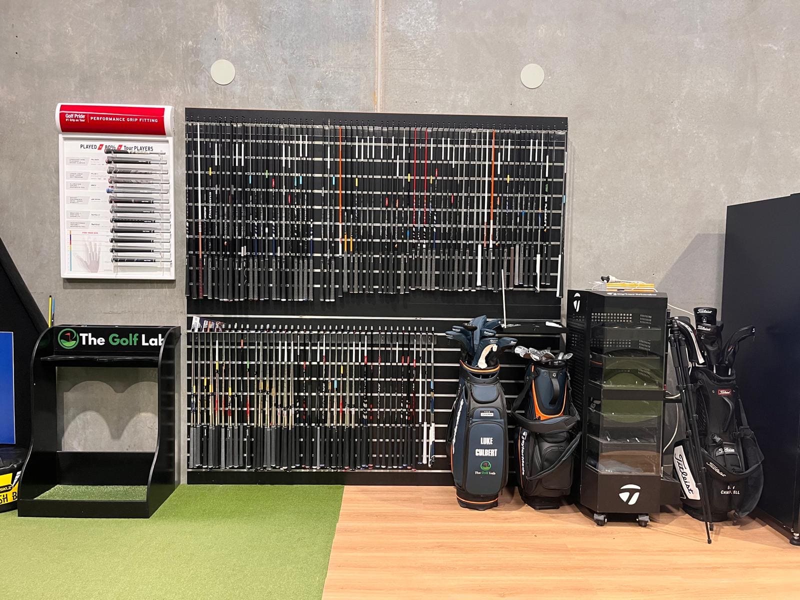 The Golf Lab custom club fitting studio and component wall in Ocean Grove