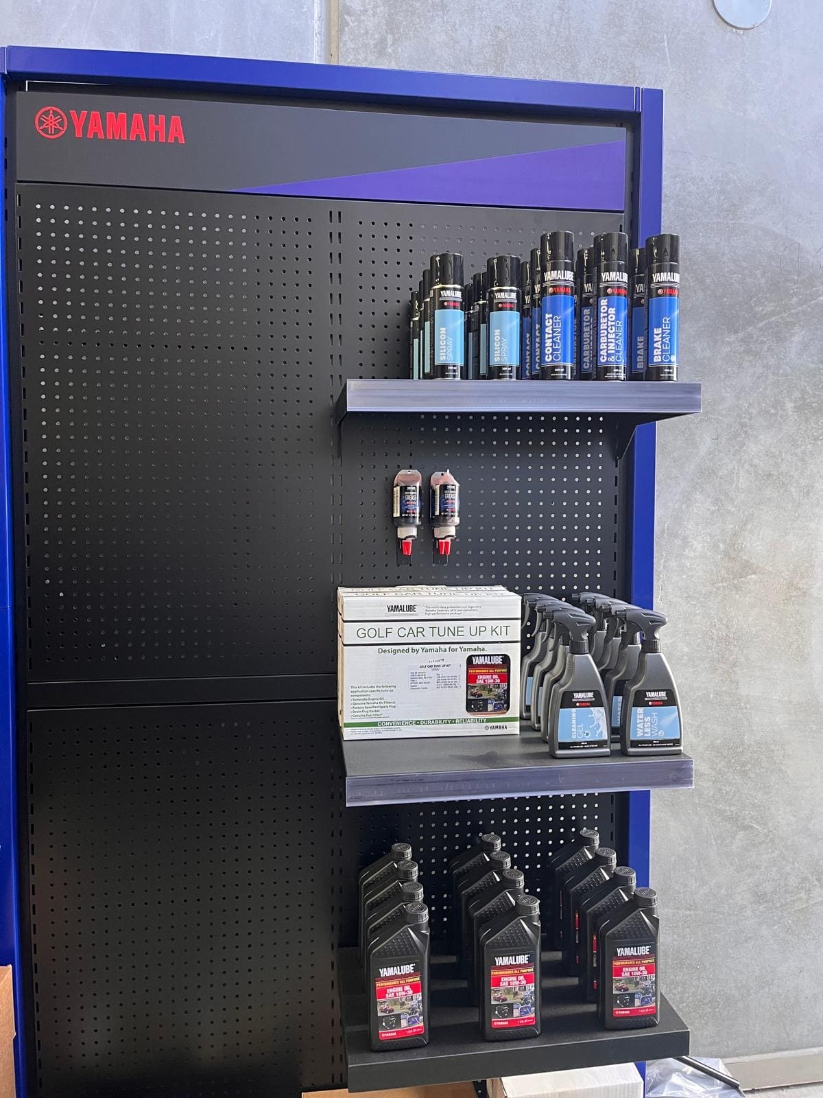 Yamaha Golf Car Tune Up Kits, Yamalube Engine Oil, Cleaners & Genuine Parts Rack at The Golf Lab Ocean Grove