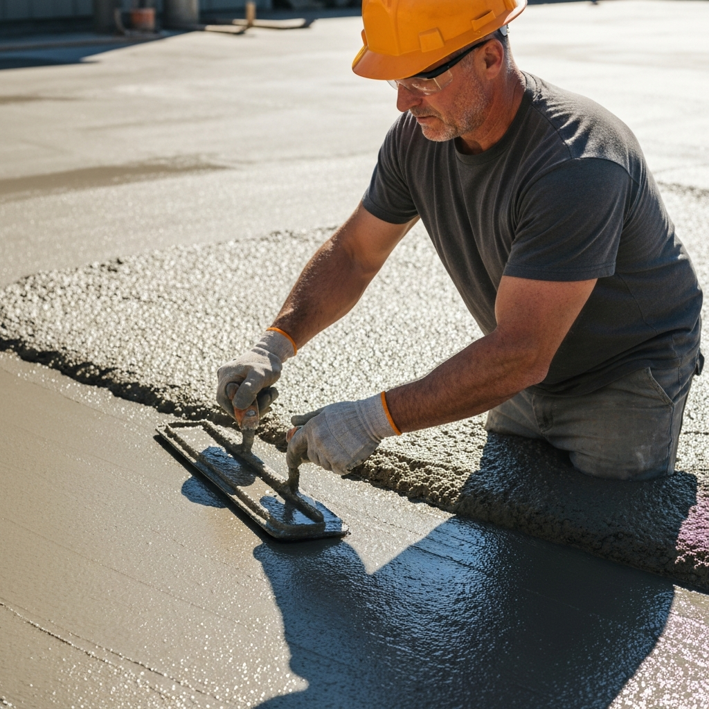 Concrete worker finishing surface