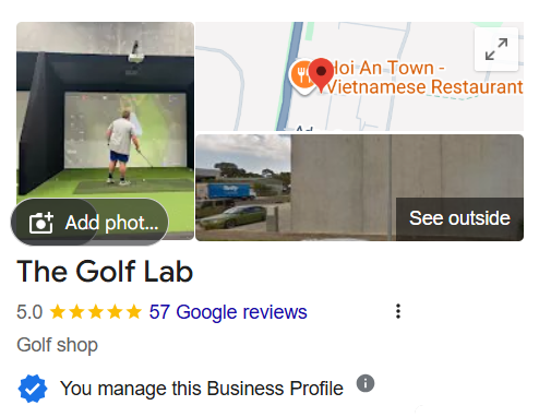 The Golf Lab Google Business Profile with 5-star reviews