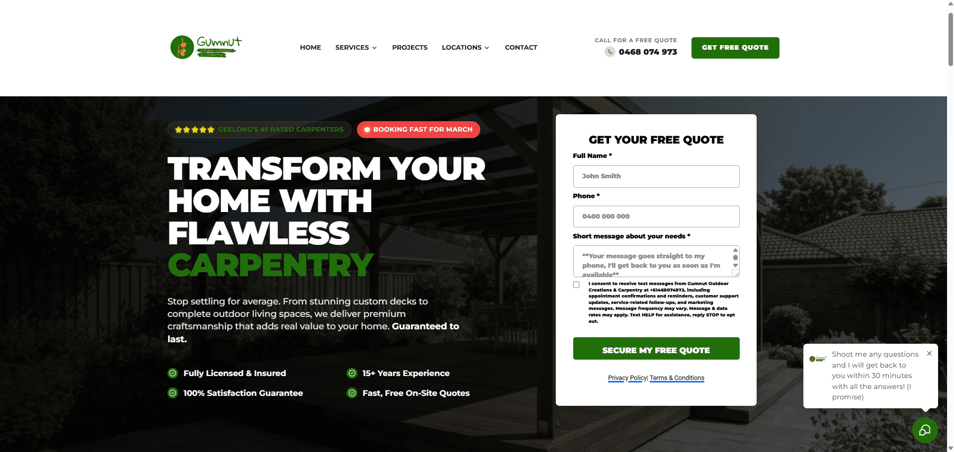 Gumnut Outdoor Creations & Carpentry high-converting website template