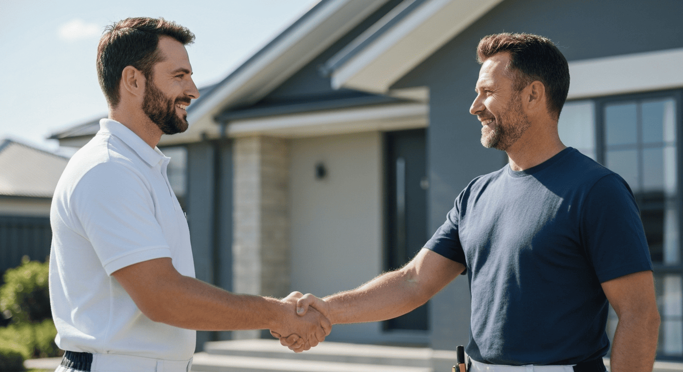 Tradesman closing a job with a happy client