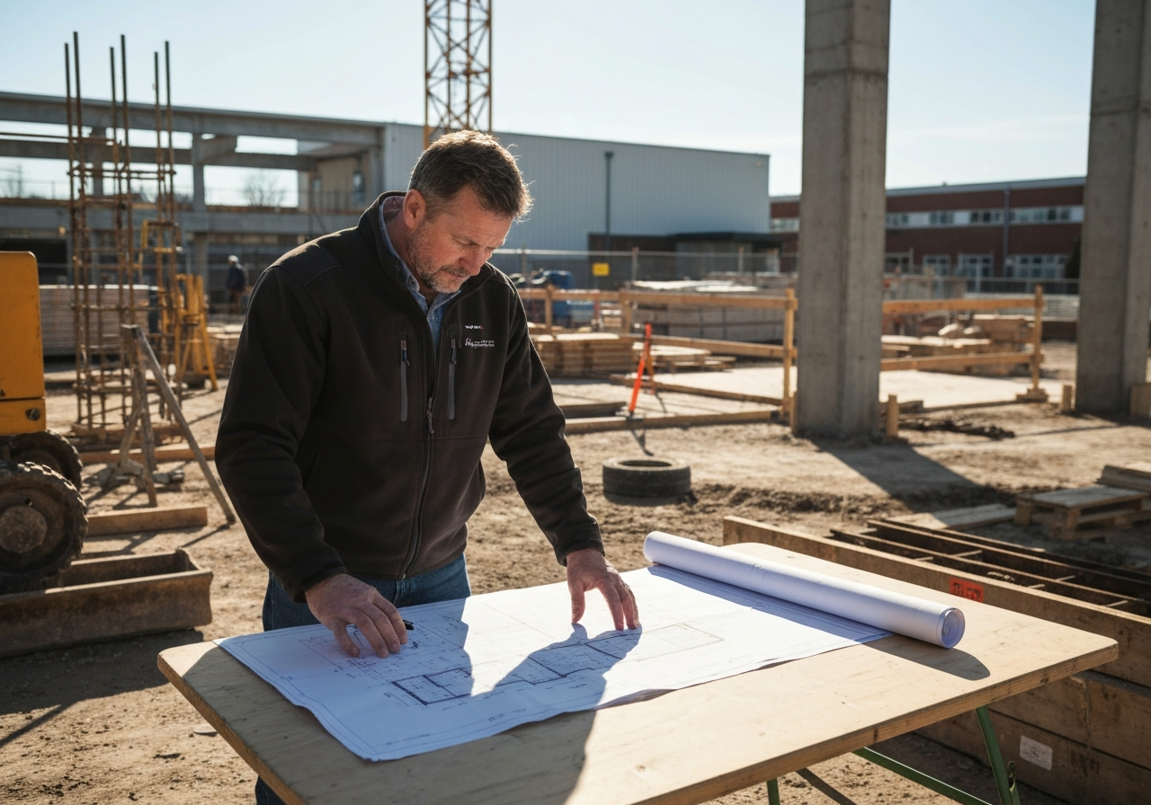 Contractor reviewing plans