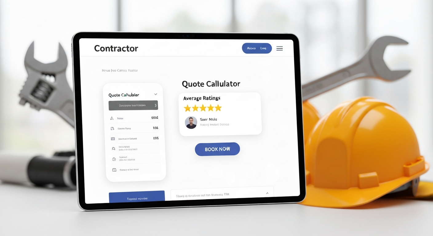 Contractor website design on a tablet