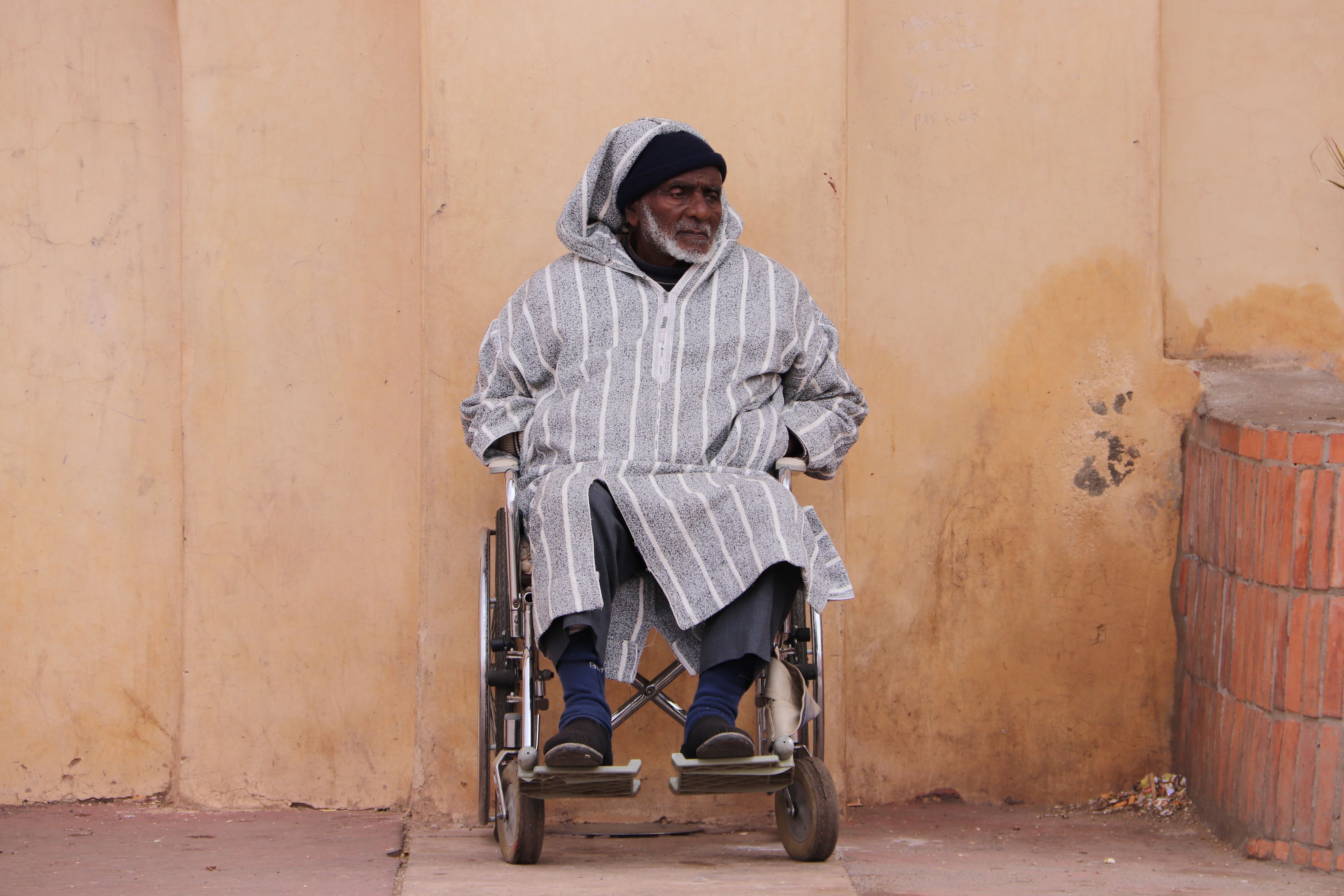 Morocco 2018 - Elder in Striped Djellaba in Wheelchair