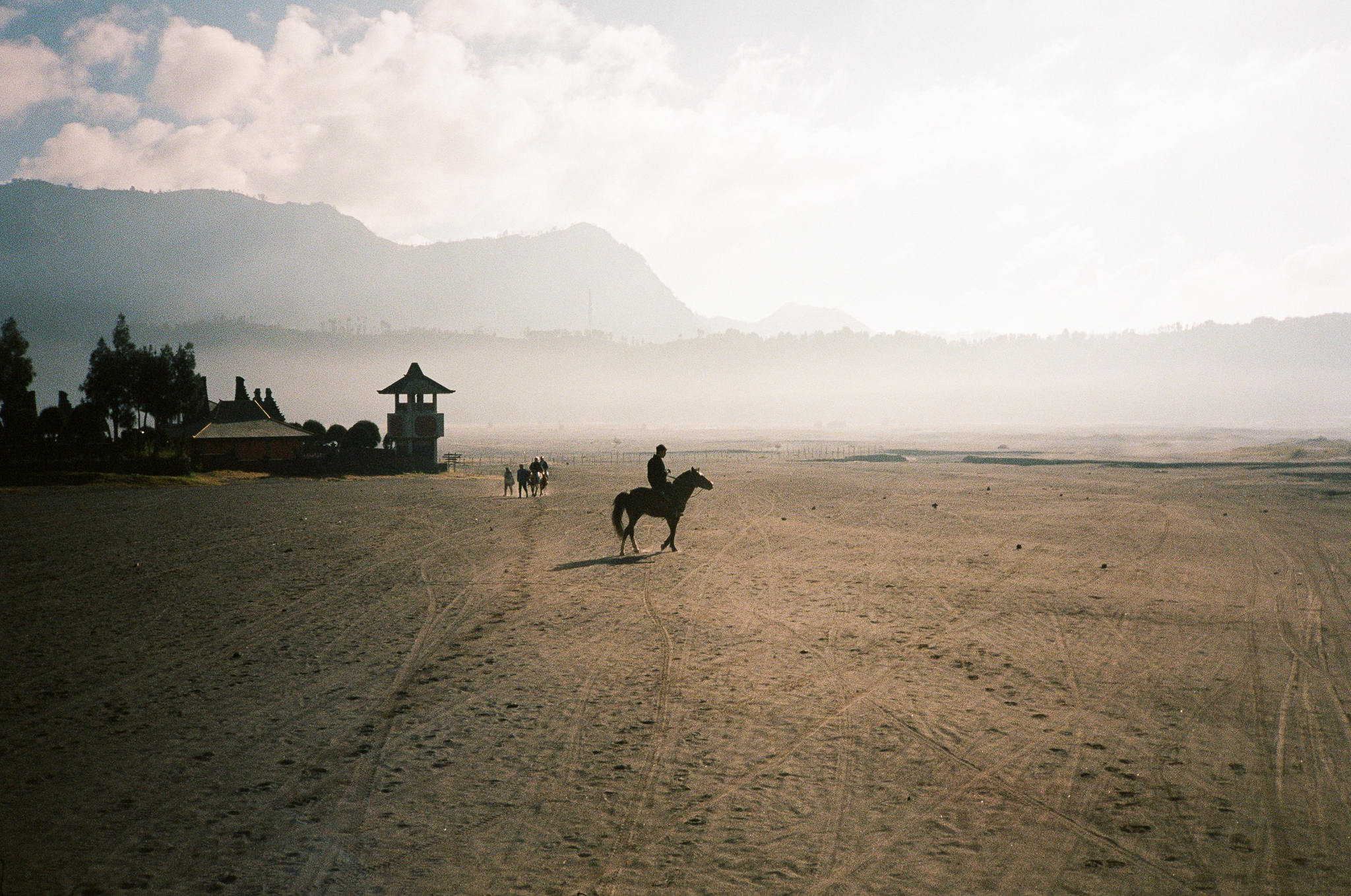 Echoes of Bromo - Horse Rider on Volcanic Sand Sea with Temple