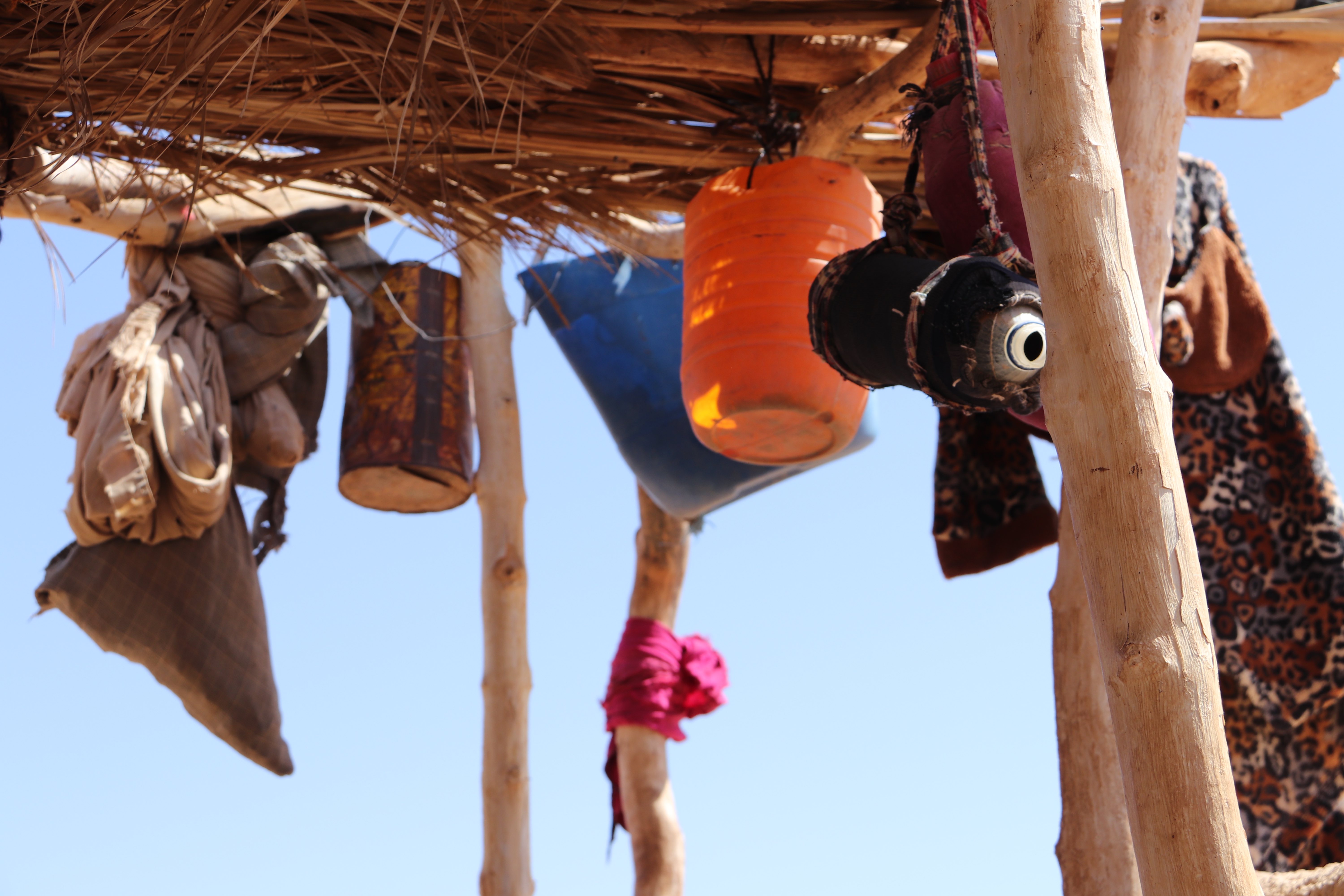 Morocco 2018 - Desert Shelter Rafters and Hanging Water Vessels