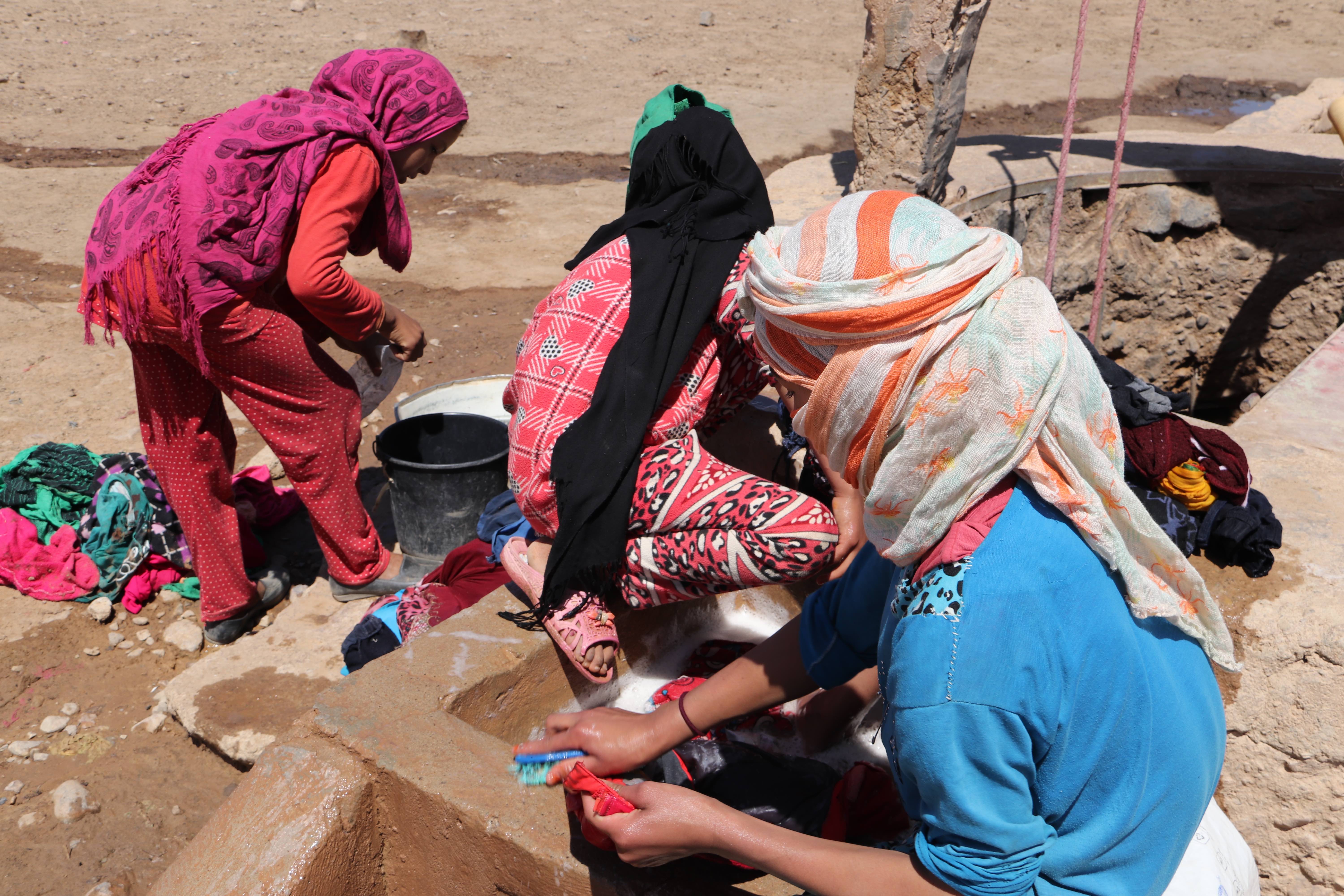 Morocco 2018 - Girls Washing Clothes at Desert Well
