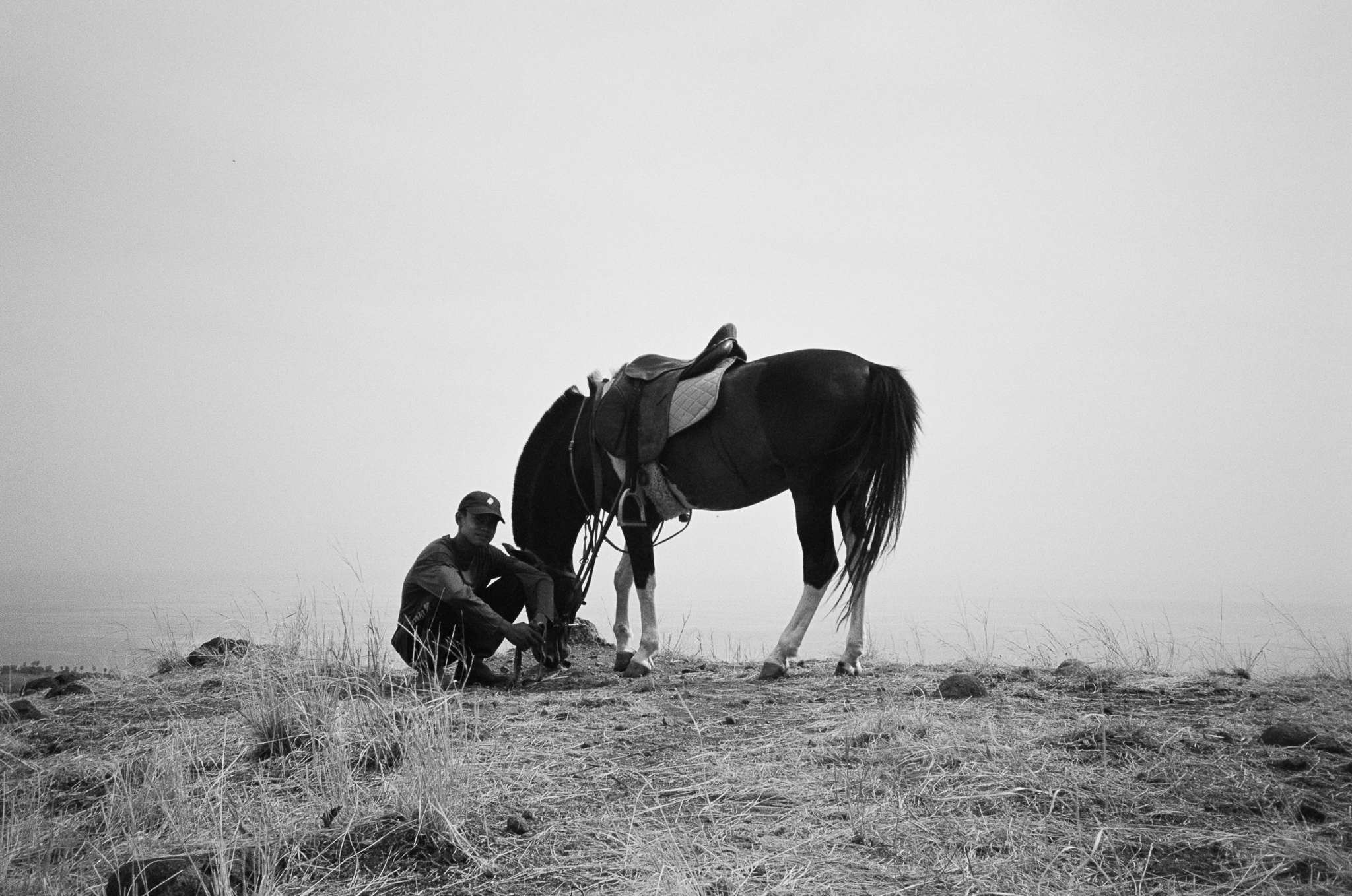 Island of the Gods - Man with Horse B&W