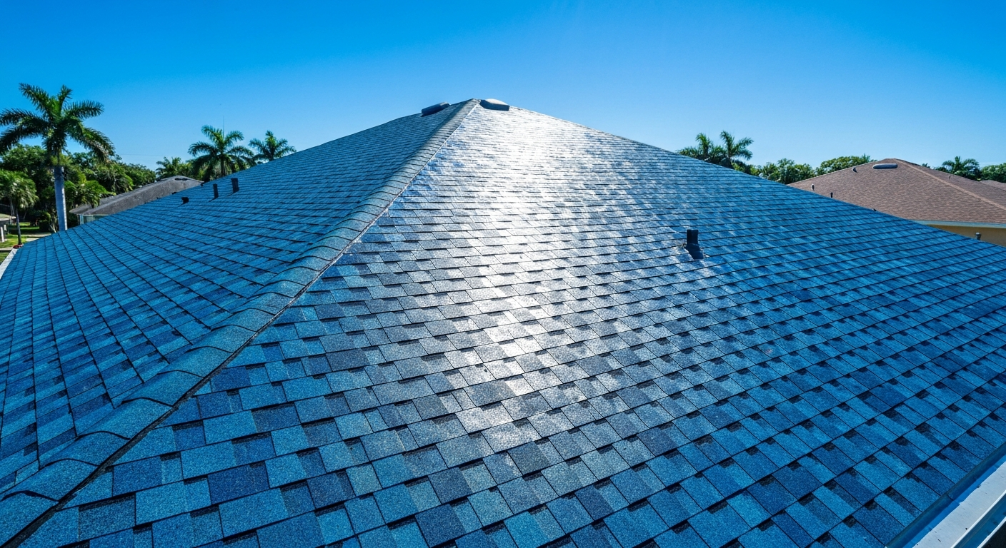 Beautifully restored residential roof in Florida gleaming in the sun