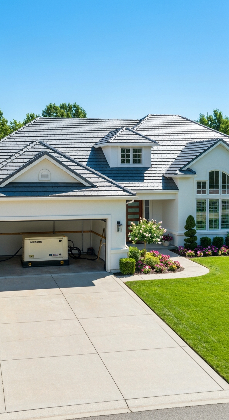 House with new roof and generator in garage