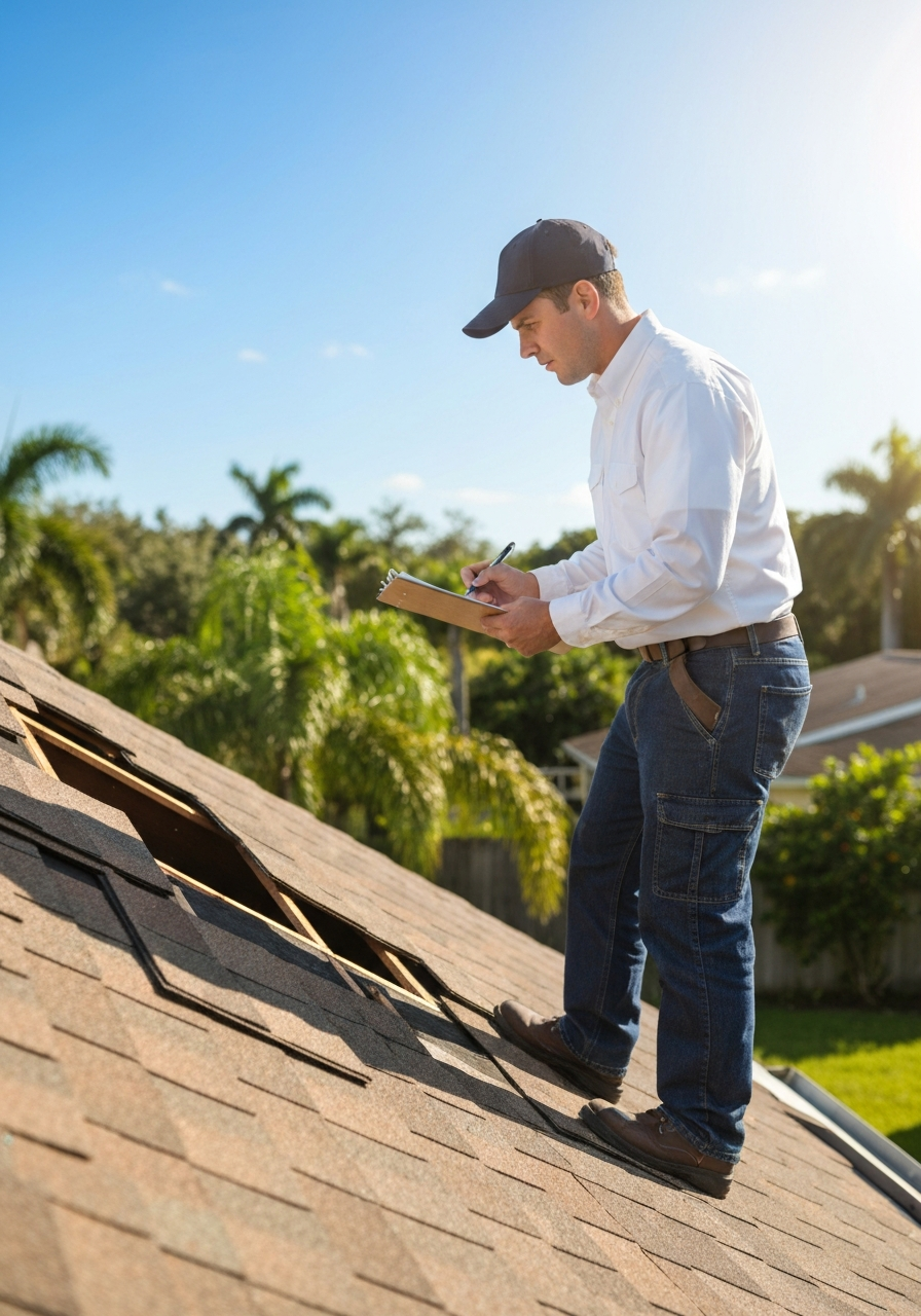 Damaged roof with missing shingles