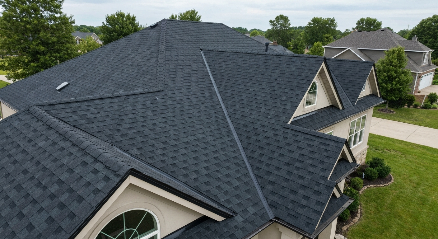 Homeowner inspecting a damaged asphalt shingle roof requiring a full roof replacement