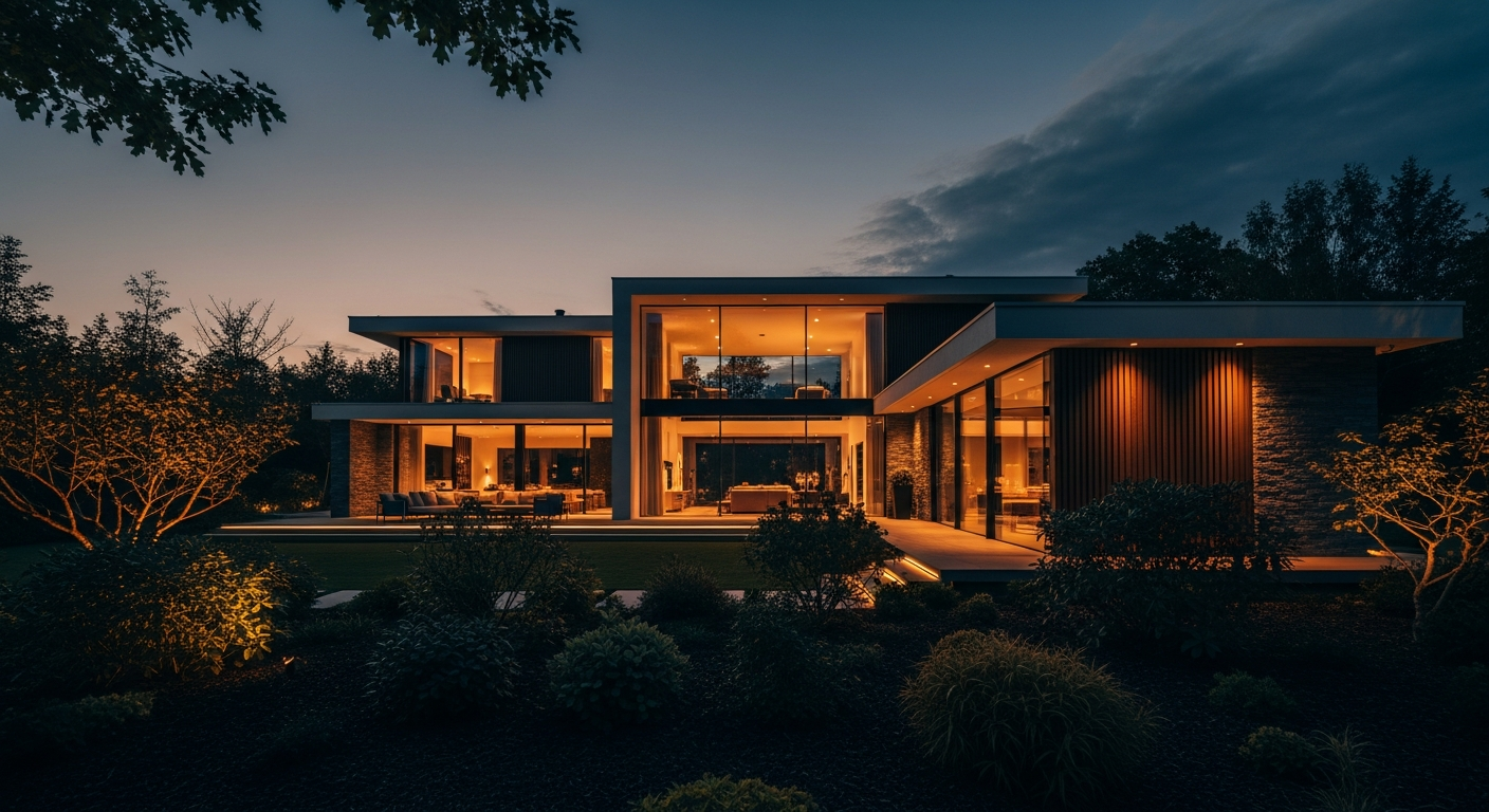 Modern luxury house at dusk