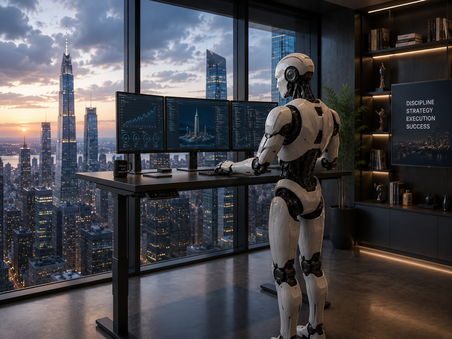 NorthStack AI robot analyzing business data in a modern Winnipeg office