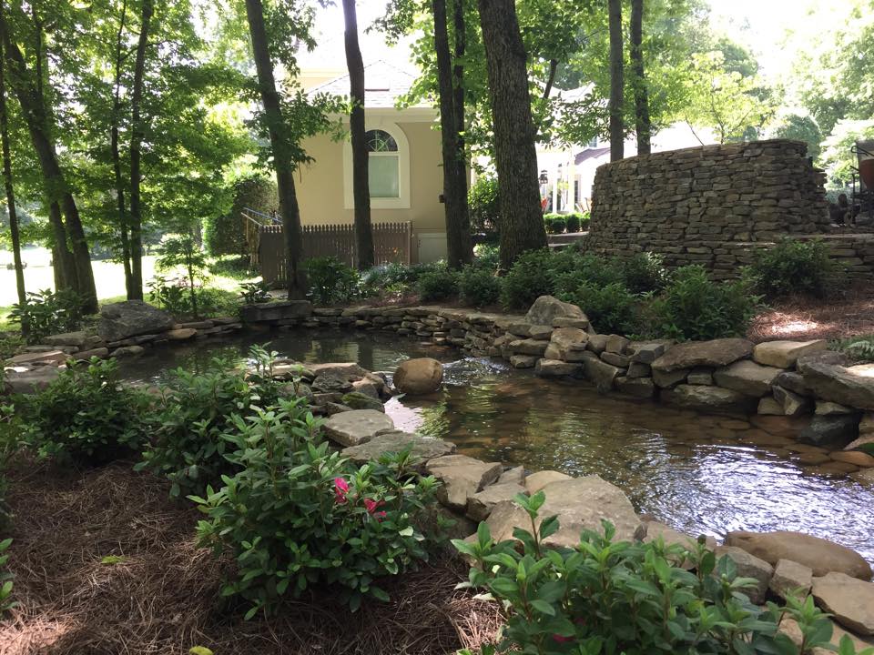 Beautiful stone retaining wall and water feature