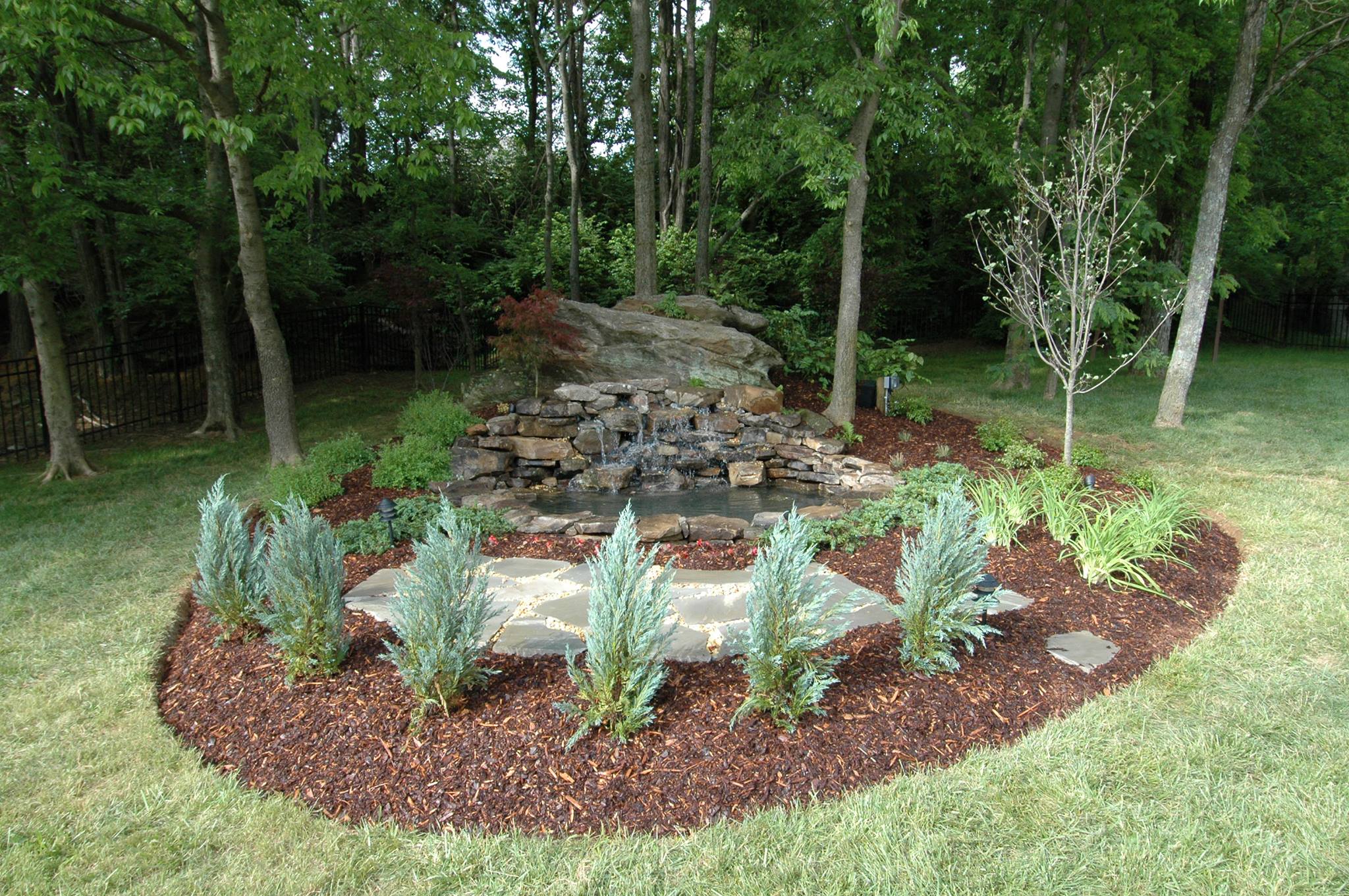 Custom water feature and landscaping