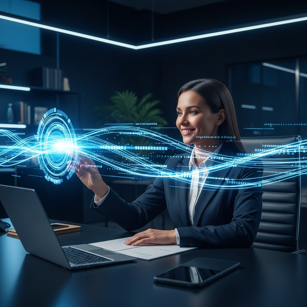 Confident professional managing automated systems