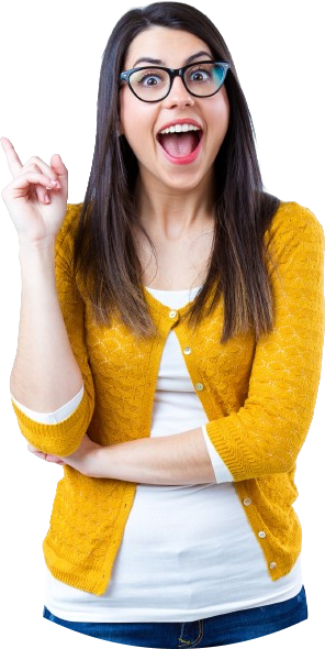 Excited woman pointing