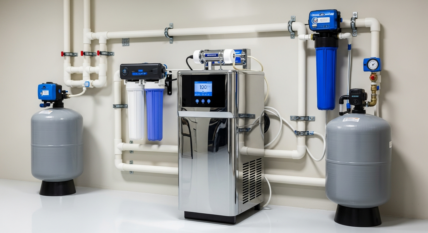 Professional water filtration and softener system installed in Calgary home