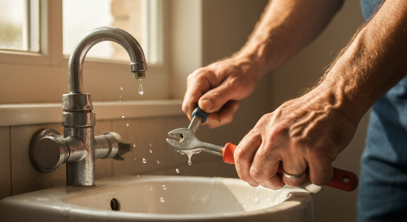 Handyman hands working with tools