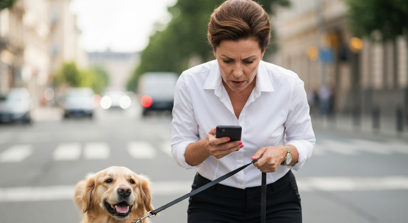 Busy dog walker managing schedule