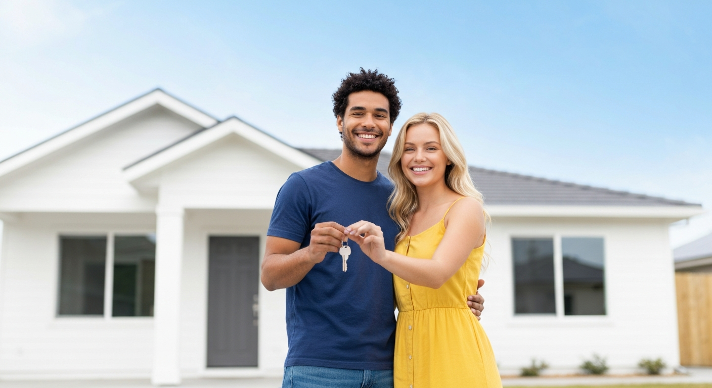 Young couple buying their first home