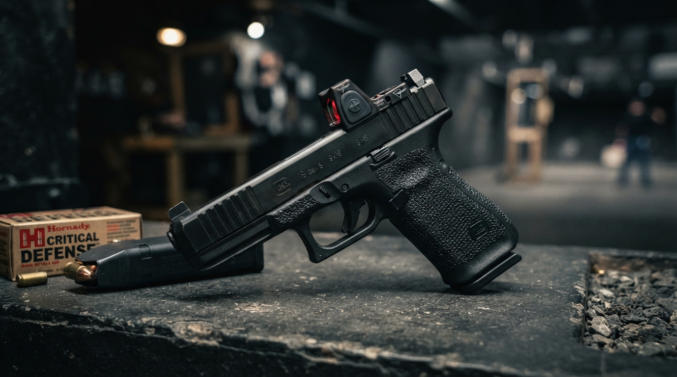 Tactical pistol with a red dot optic sight mounted on the slide at P&D Concealed Carry in Walker LA