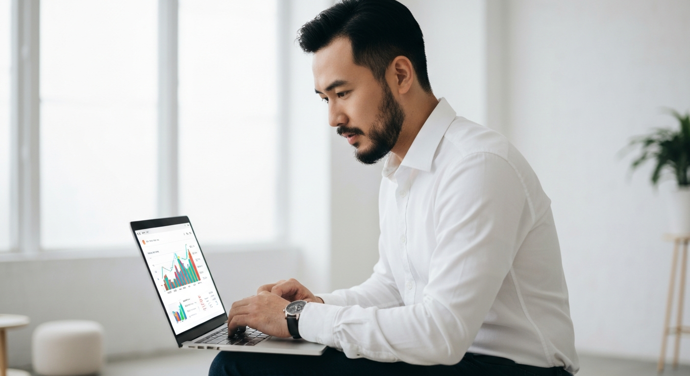 Modern e-commerce entrepreneur checking analytics