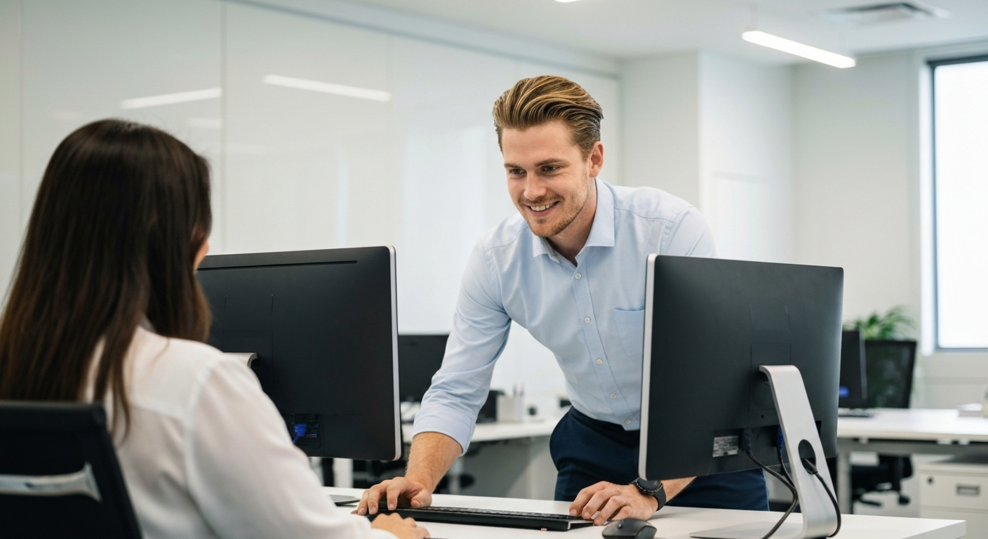 Australian IT support professional helping a client