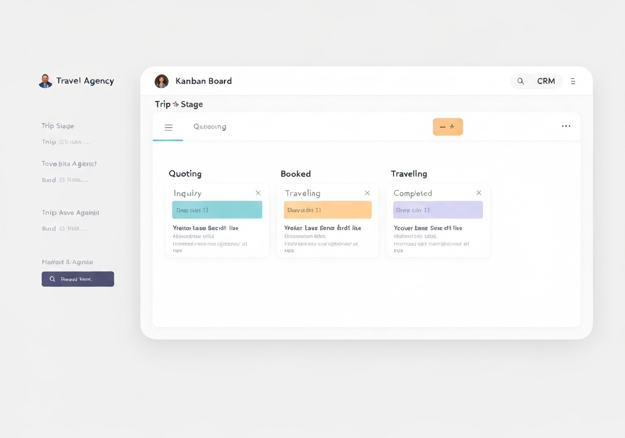 Kanban board CRM mockup for travel agency