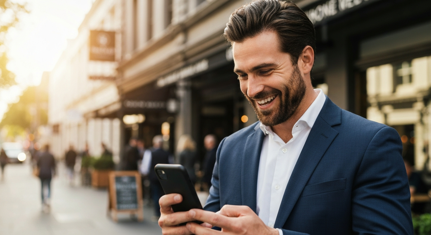 Happy Melbourne business owner receiving lead notification