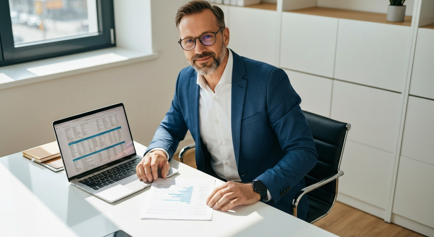 Professional accountant working at a modern desk