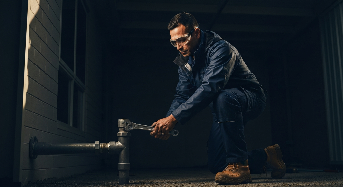 Professional plumber at work