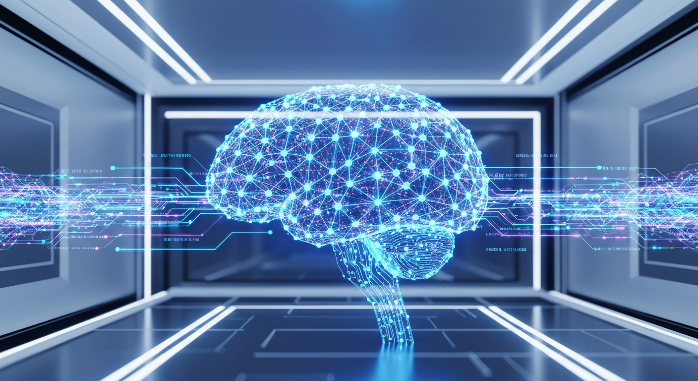 Conceptual visualization of AI brain processing questions